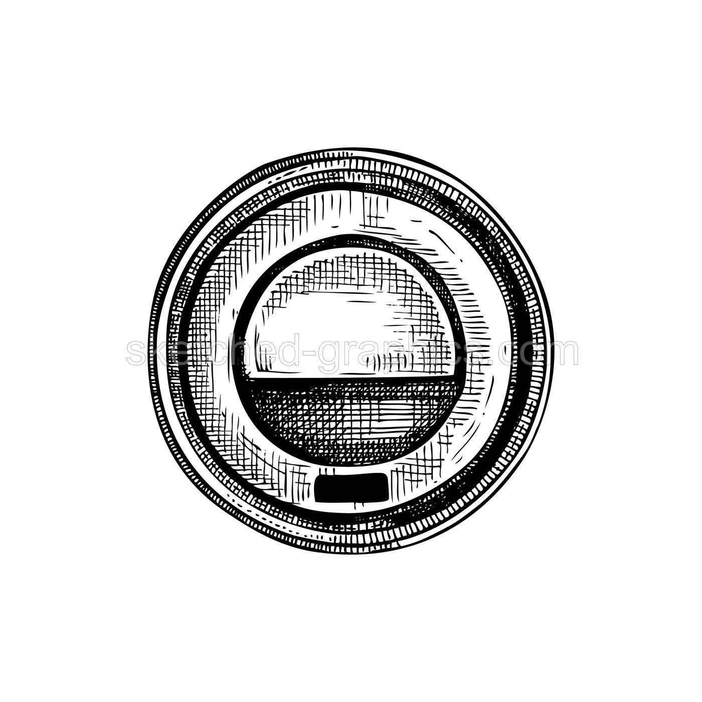 Coffee take away. Hot drink in paper cup sketch. Fast food drawing. Food delivery design element. Top view. Illustration